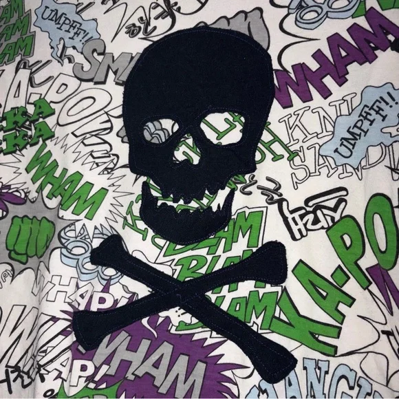 RAW BLUE LADY Graffiti/Comic Vintage Y2K Skull Baby Tee - Picture 2 of 7